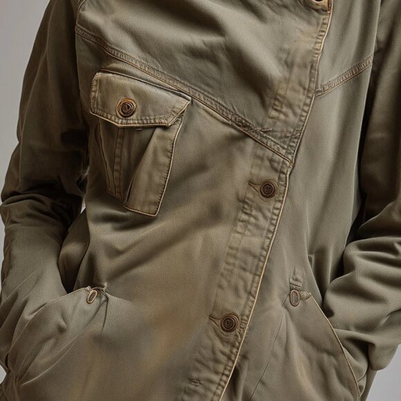 Retro Stand Collar Slanted Placket Pocket Jacket  14 reviews - Picture 3 of 5